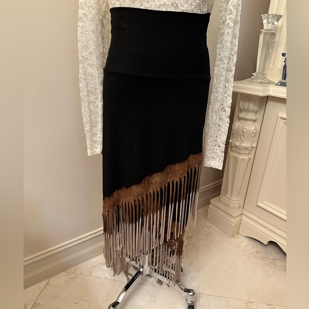 T*Party Black/brown tie dye fringed skirt, size L